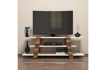 Hovdane Gulvstående TV Bænk 120 cm med Opbevaring i Mørkt Træ - Flødehvid - Møbler - TV borde & mediemøbler - TV-borde