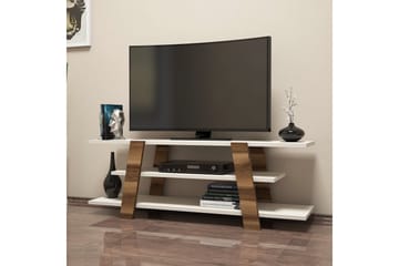 Hovdane Gulvstående TV Bænk 120 cm med Opbevaring i Mørkt Træ - Flødehvid - Møbler - TV borde & mediemøbler - TV-borde