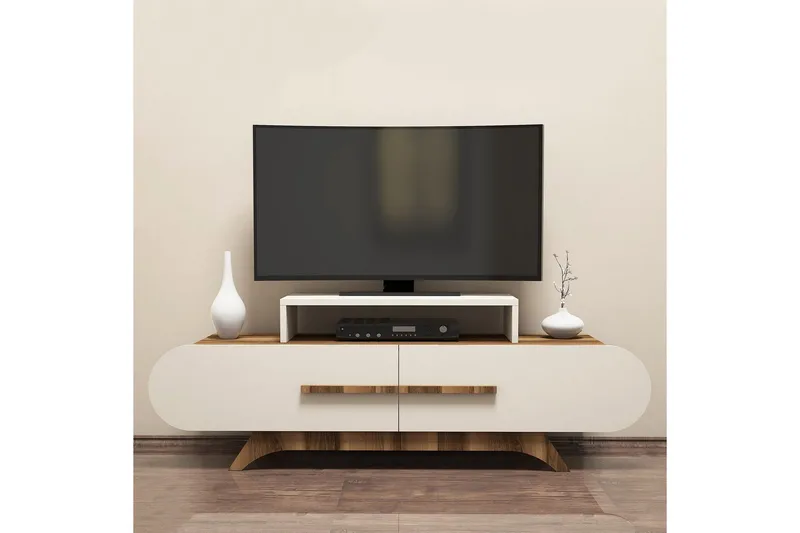 Hovdane Gulvstående Tv-bord 145 cm med Opbevaring i Mørkt Træ - Hvid - Møbler - TV borde & mediemøbler - TV-borde