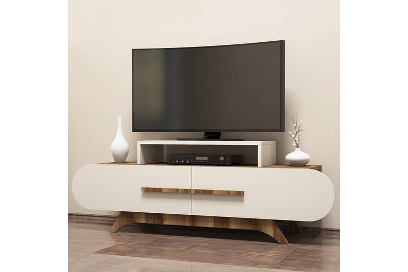 Hovdane Gulvstående Tv-bord 145 cm med Opbevaring i Mørkt Træ - Hvid - Møbler - TV borde & mediemøbler - TV-borde