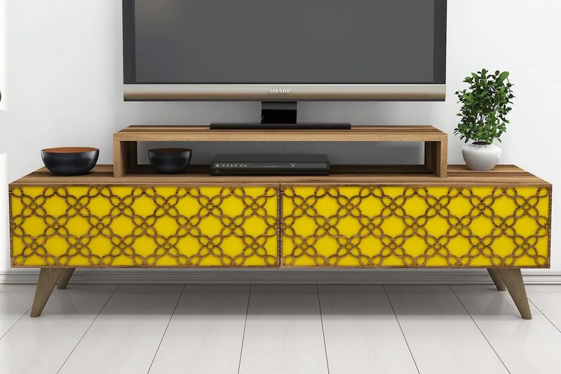 Hovdane TV-Bord 140 cm, Brun/gul