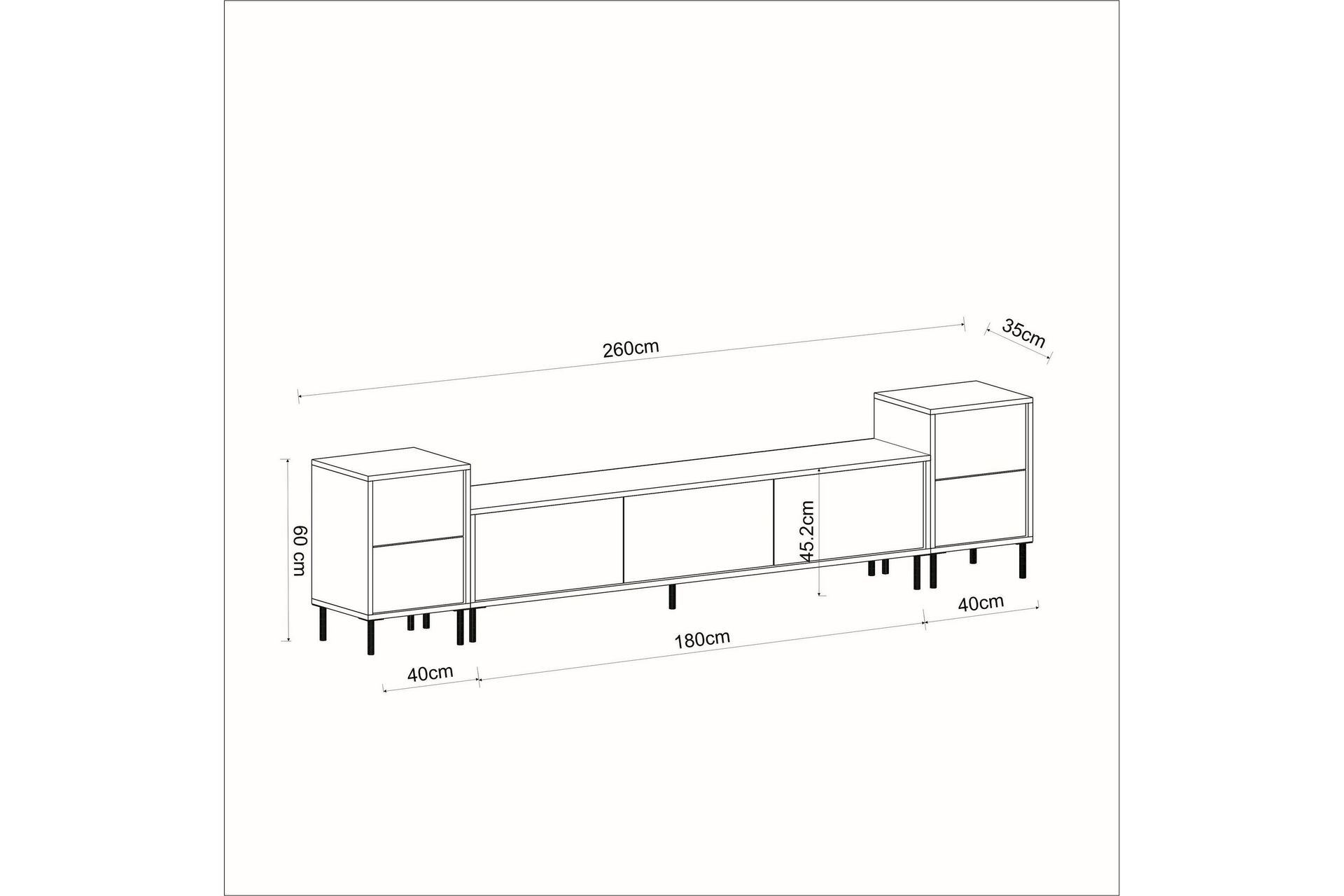 Imaj TV-Bord 260 cm - Guld/Sort/Hvid - Møbler - TV borde & mediemøbler - TV-borde