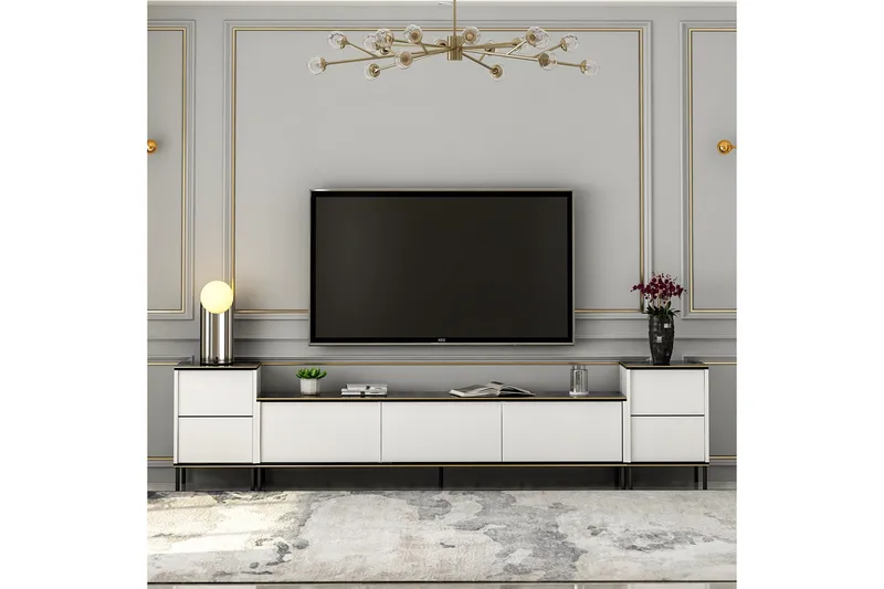 Imaj TV-Bord 260 cm, Guld/Sort/Hvid