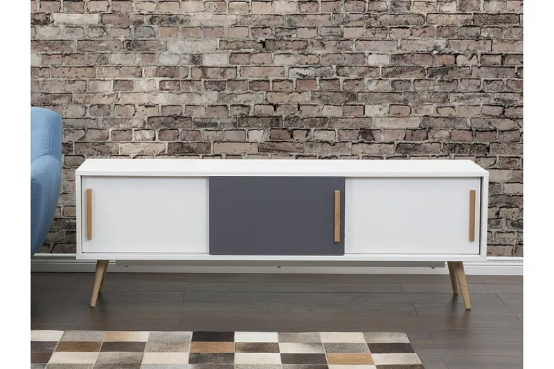 Indiana Gulvstående Tv Bord 160 cm med Opbevaring i Eg, Hvid