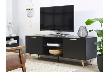 Indio Gulvstående TV-bænk 166 cm med Opbevaring i Træ med Metalben - Sort - Møbler - TV borde & mediemøbler - TV-borde