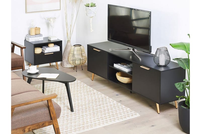 Indio Gulvstående TV-bænk 166 cm med Opbevaring i Træ med Metalben - Sort - Møbler - TV borde & mediemøbler - TV-borde