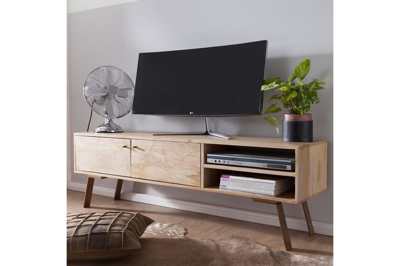 Innella Fritstående Tv-bord 145 cm med Opbevaring i Træ med Metalben - Lys Natur - Møbler - TV borde & mediemøbler - TV-borde