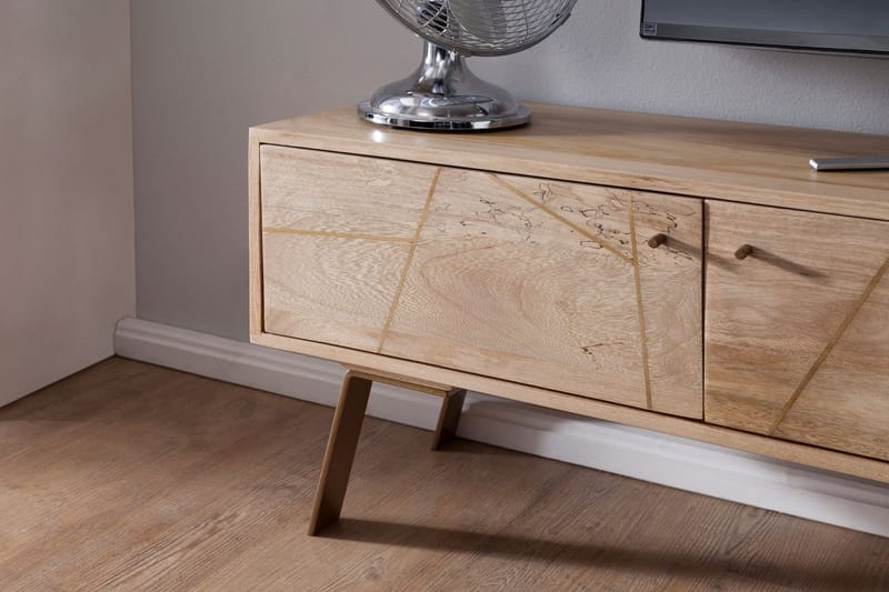 Innella Fritstående Tv-bord 145 cm med Opbevaring i Træ med Metalben - Lys Natur - Møbler - TV borde & mediemøbler - TV-borde