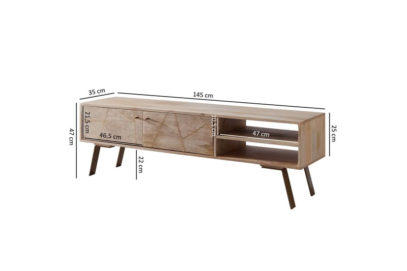 Innella Fritstående Tv-bord 145 cm med Opbevaring i Træ med Metalben - Lys Natur - Møbler - TV borde & mediemøbler - TV-borde