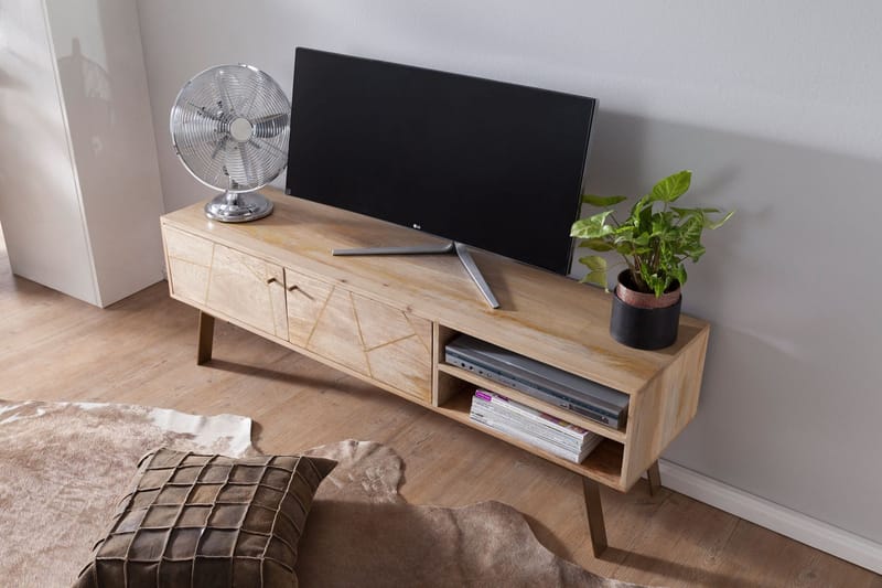 Innella Fritstående Tv-bord 145 cm med Opbevaring i Træ med Metalben - Lys Natur - Møbler - TV borde & mediemøbler - TV-borde