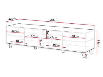 Juniskär Ribbet TV-bord i træ med opbevaring - 40 cm dyb, 200 cm bred, 49 cm høj - Eg - M øbler - TV borde & mediemøbler - TV-borde