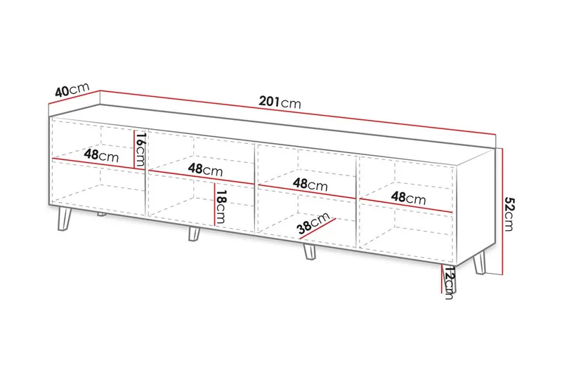 Juniskär TV-bænk med Opbevaring + Hylder 40x52x200 cm - Sort - Møbler - TV borde & mediemøbler - TV-borde