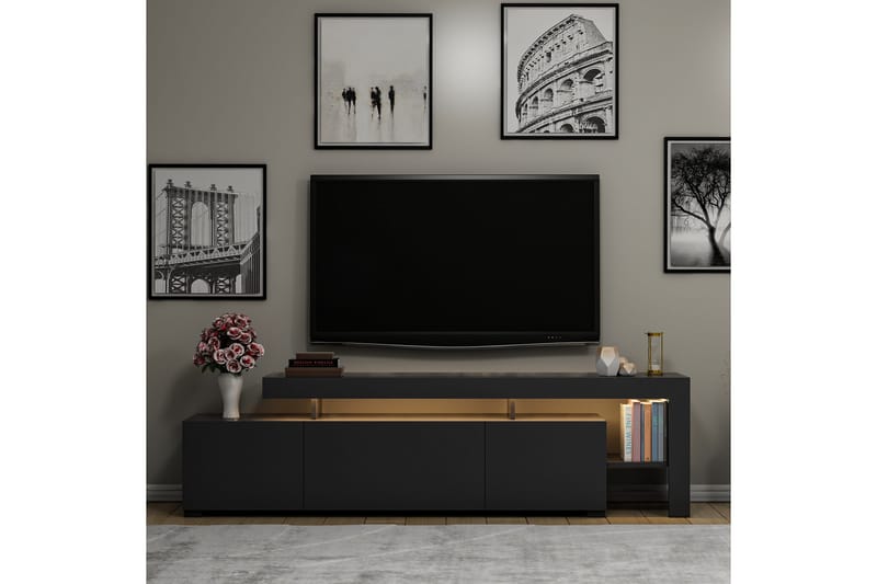Jurukovo Gulvstående TV Bænk 192 cm med Opbevaring i Malet Træ - Antracit - Møbler - TV borde & mediemøbler - TV-borde