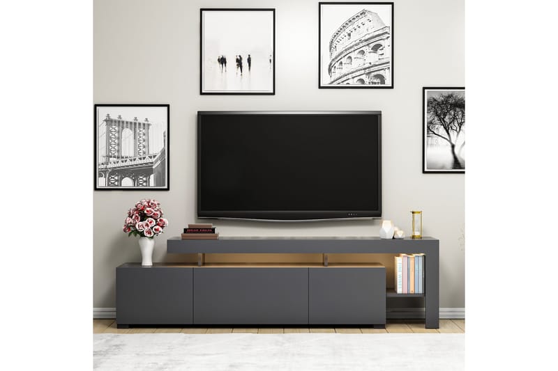 Jurukovo Gulvstående TV Bænk 192 cm med Opbevaring i Malet Træ - Antracit - Møbler - TV borde & mediemøbler - TV-borde