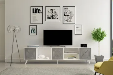 Kallboda Gulvstående TV-bænk 180 cm med Opbevaring i Malet Træ - Hvid - Møbler - TV borde & mediemøbler - TV-borde