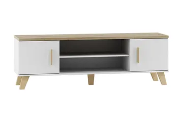 Kardos Gulvstående TV-bænk 160 cm med Opbevaring i Eg - Hvid|Beige - Møbler - TV borde & mediemøbler - TV-borde