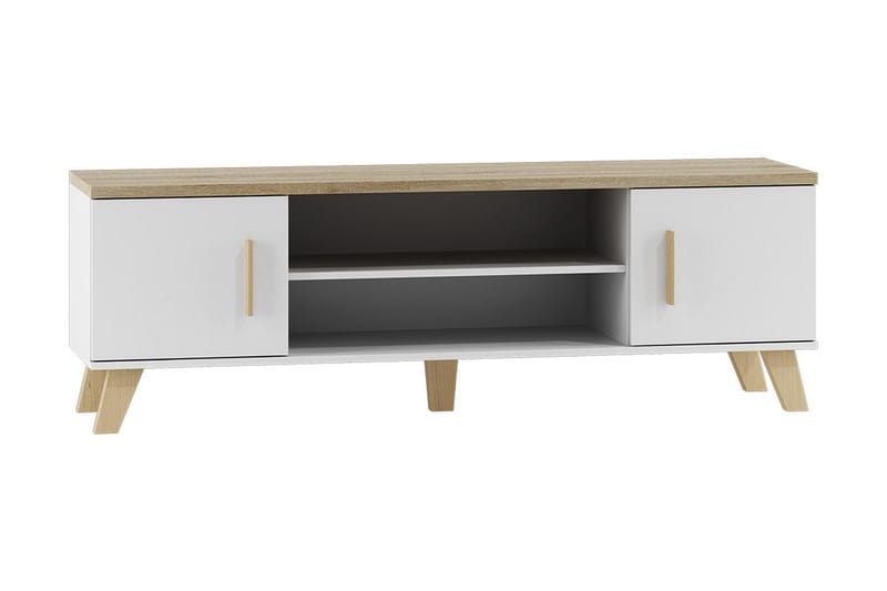 Kardos Gulvstående TV-bænk 160 cm med Opbevaring i Eg - Hvid|Beige - Møbler - TV borde & mediemøbler - TV-borde