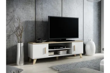 Kardos Gulvstående TV-bænk 160 cm med Opbevaring i Eg - Hvid|Beige - Møbler - TV borde & mediemøbler - TV-borde