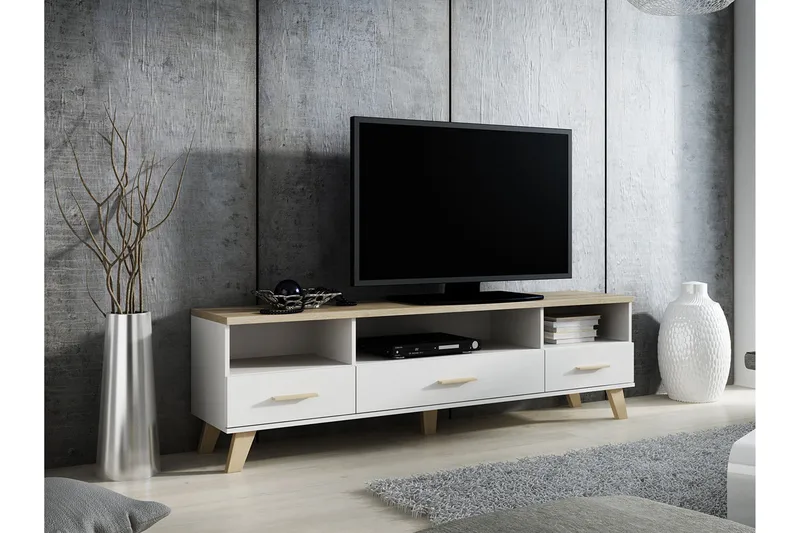 Kardos TV-bænk 180 cm i Eg - Hvid|Beige - Møbler - TV borde & mediemøbler - TV-borde