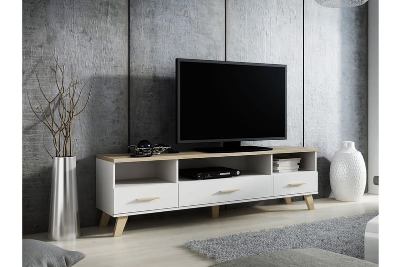 Kardos TV-bord 180 cm - Hvid/Eg - TV-borde