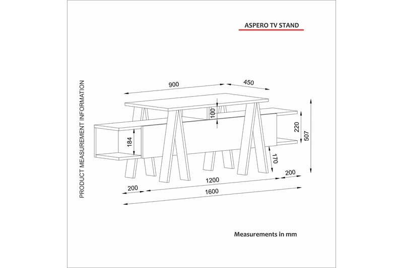 Kenecia TV-Bord 180 cm - Sort|Antracit - TV-borde