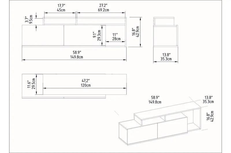 Lameyze TV-Bord 150 cm - Mørkebrun/sort - Møbler - TV borde & mediemøbler - TV-borde