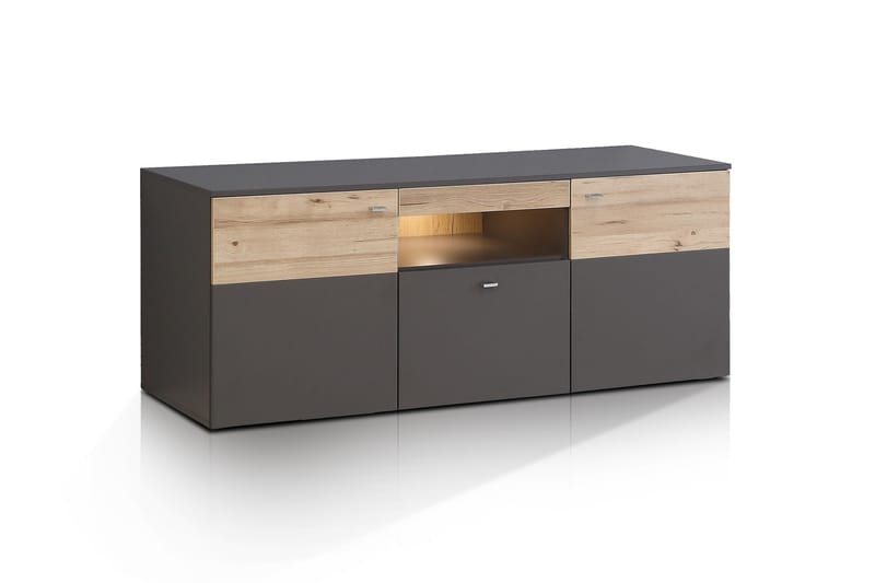Lianne TV-Bord 150 cm 2 Låger Skuffe inkl Belysning - Plank Eg/Grå - Møbler - TV borde & mediemøbler - TV-borde