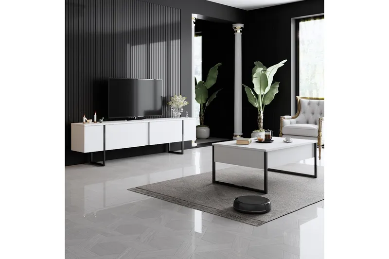 Luxe Tv-bord 180x50 cm Hvid/Sort - Hanah Home - Møbler - TV borde & mediemøbler - TV-borde