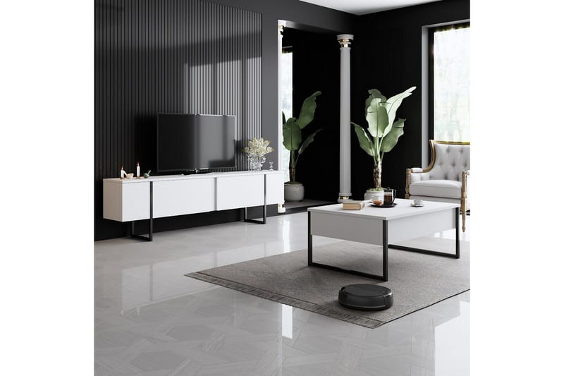 Luxe Tv-bord 180x50 cm Hvid/Sort - Hanah Home - Møbler - TV borde & mediemøbler - TV-borde