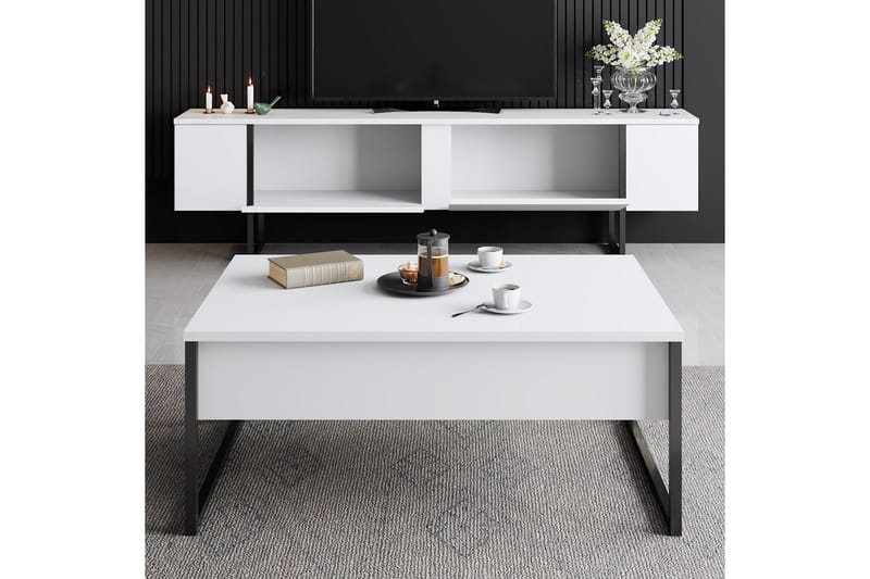 Luxe Tv-bord 180x50 cm Hvid/Sort - Hanah Home - Møbler - TV borde & mediemøbler - TV-borde