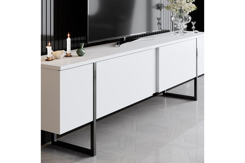 Luxe Tv-bord 180x50 cm Hvid/Sort - Hanah Home - Møbler - TV borde & mediemøbler - TV-borde