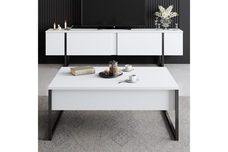 Luxe Tv-bord 180x50 cm Hvid/Sort - Hanah Home - Møbler - TV borde & mediemøbler - TV-borde