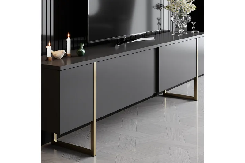 Luxe Tv-bord 180x50 cm Sort/Guld - Hanah Home - Møbler - TV borde & mediemøbler - TV-borde