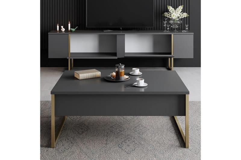 Luxe Tv-bord 180x50 cm Sort/Guld - Hanah Home - Møbler - TV borde & mediemøbler - TV-borde