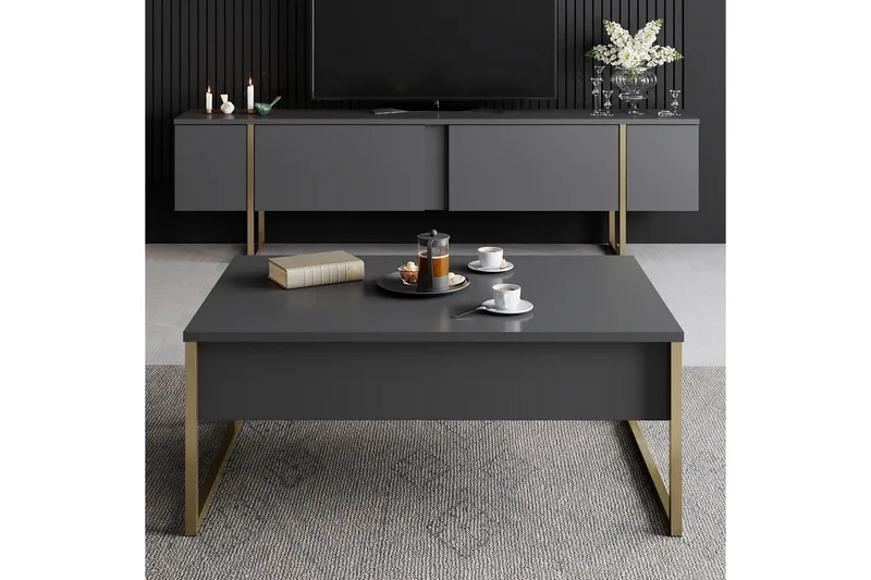 Luxe Tv-bord 180x50 cm Sort/Guld - Hanah Home - Møbler - TV borde & mediemøbler - TV-borde