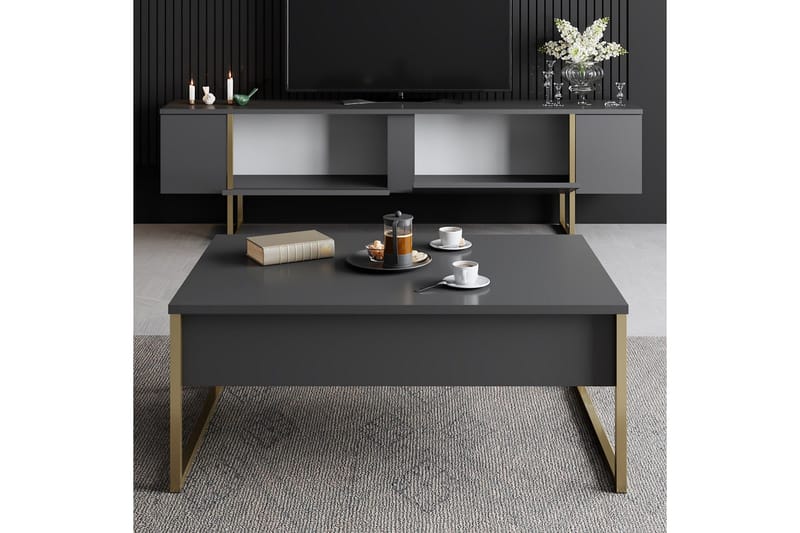 Luxe Tv-bord 180x50 cm Sort/Guld - Hanah Home - Møbler - TV borde & mediemøbler - TV-borde