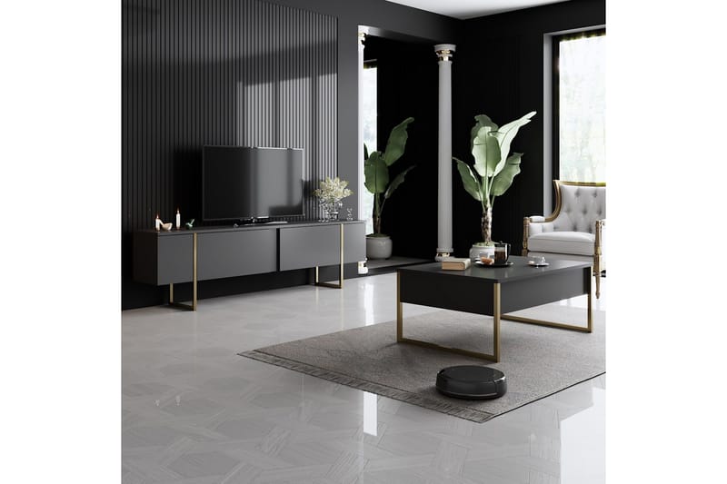 Luxe Tv-bord 180x50 cm Sort/Guld - Hanah Home - Møbler - TV borde & mediemøbler - TV-borde