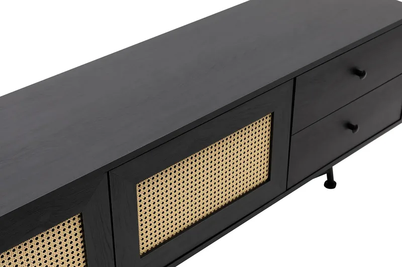 Makwana Gulvstående Tv-bord 180 cm med Opbevaring i Malet Træ - Sort - Møbler - TV borde & mediemøbler - TV-borde