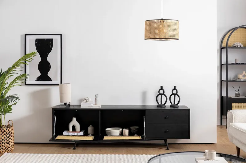 Makwana Gulvstående Tv-bord 180 cm med Opbevaring i Malet Træ - Sort - Møbler - TV borde & mediemøbler - TV-borde