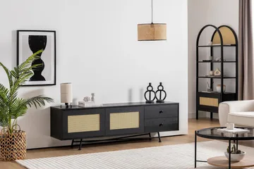 Makwana Gulvstående Tv-bord 180 cm med Opbevaring i Malet Træ - Sort - Møbler - TV borde & mediemøbler - TV-borde