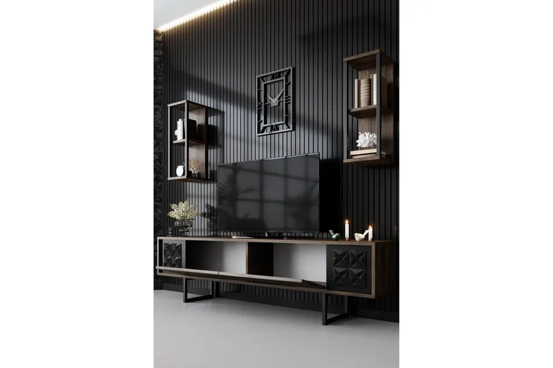 Manchan TV-Bord 180 cm - Valnød finér/Sort - Møbler - TV borde & mediemøbler - TV-borde