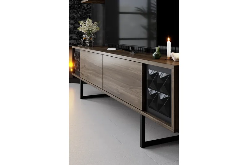 Manchan TV-Bord 180 cm - Valnød finér/Sort - Møbler - TV borde & mediemøbler - TV-borde