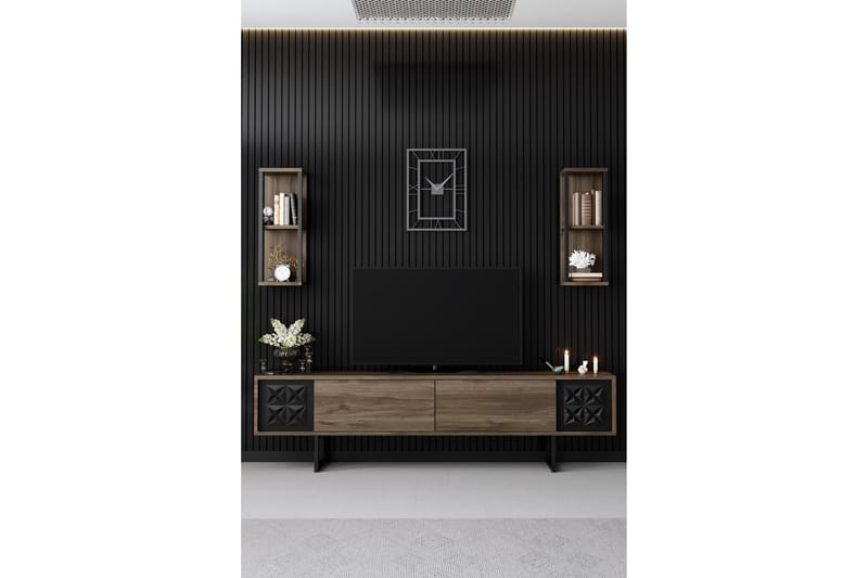Manchan TV-Bord 180 cm - Valnød finér/Sort - Møbler - TV borde & mediemøbler - TV-borde