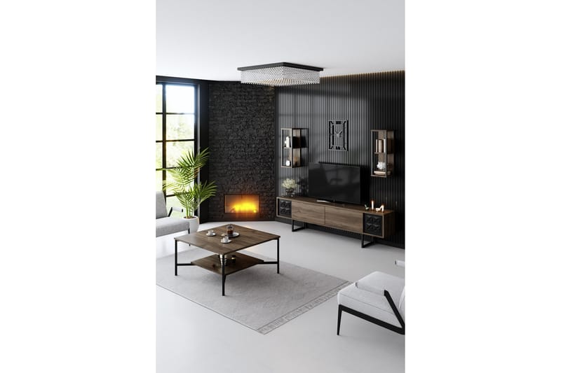 Manchan TV-Bord 180 cm - Valnød finér/Sort - Møbler - TV borde & mediemøbler - TV-borde