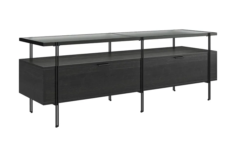 Marinko Tv-bord 140 cm med Opbevaring i Træ med Metalben, Sort