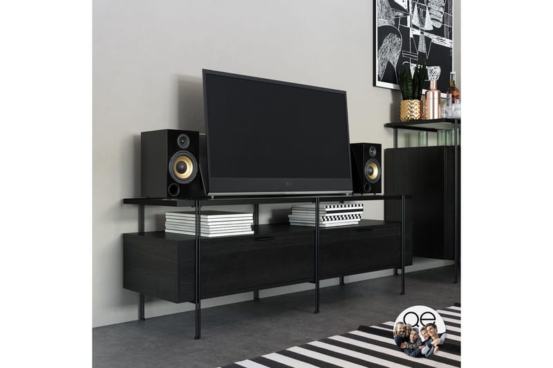 Marinko Tv-bord 140 cm med Opbevaring i Træ med Metalben - Sort - Møbler - TV borde & mediemøbler - TV-borde