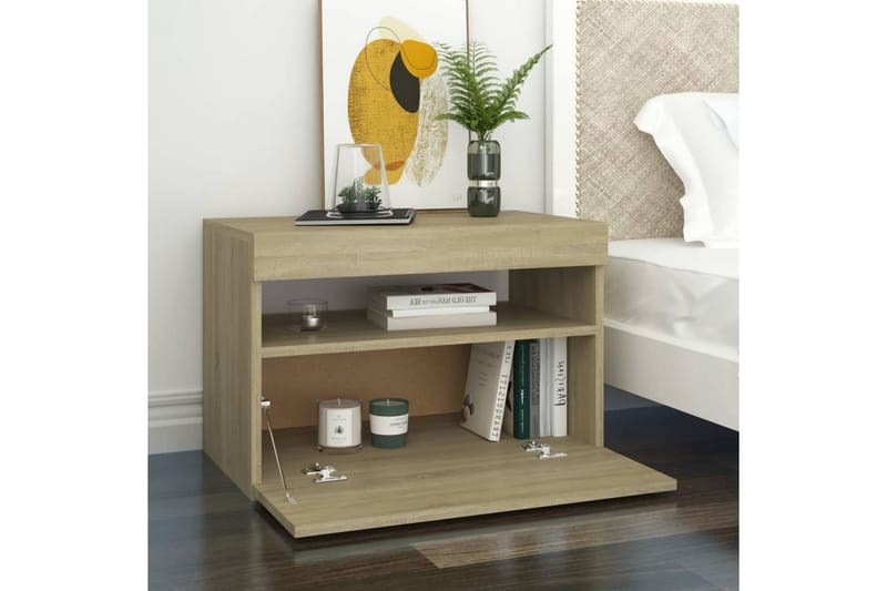 tv-bord med LED-lys 60x35x40 cm sonoma-eg - Brun - Møbler - TV borde & mediemøbler - TV-borde