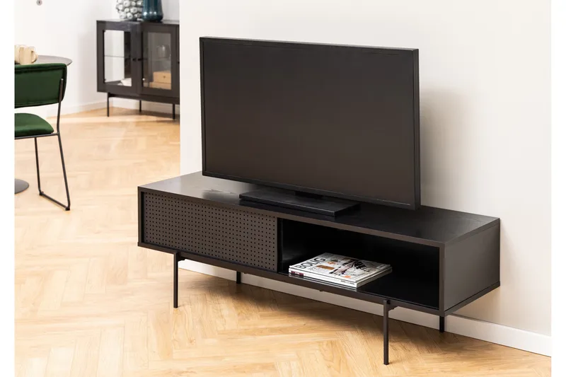 Mehoopany Fritstående Tv-bord 140 cm med Opbevaring i Malet Træ - Sort - Møbler - TV borde & mediemøbler - TV-borde