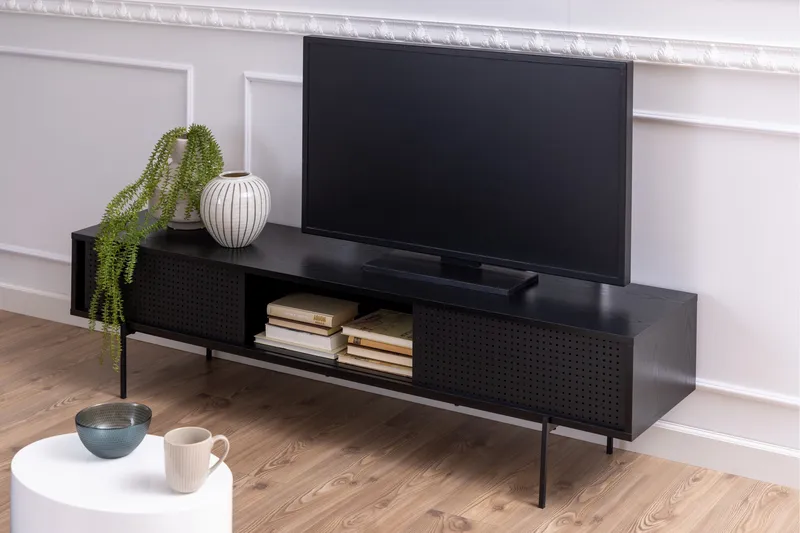 Mehoopany Fritstående Tv-bord 180 cm med Opbevaring i Mørkt Træ - Sort - Møbler - TV borde & mediemøbler - TV-borde