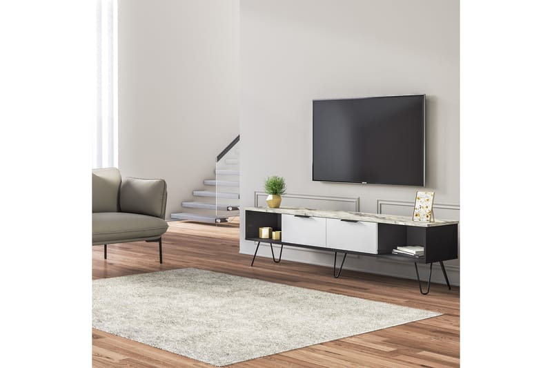 Meknes TV-bord 180 cm - Sort/Hvid/Sort/Hvid - TV-borde
